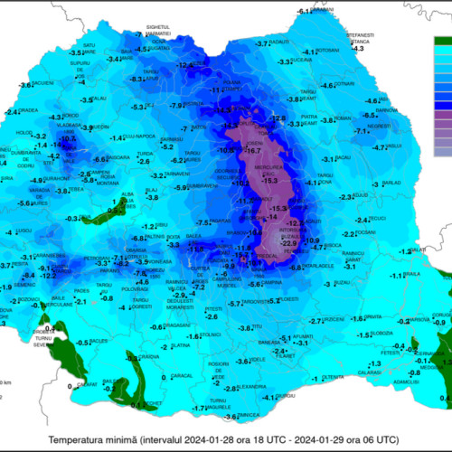 Întorsura Buzăului a suferit cea mai scăzută temperatură înregistrată de ANM: -22,9 grade celsius în noaptea geroasă din România